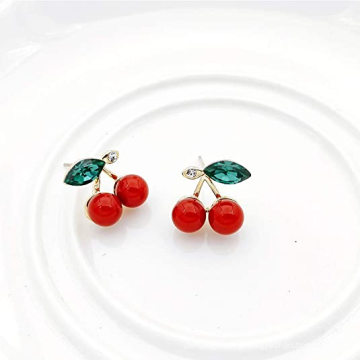 3D Red Cherry Drop Earrings Cute Fruit Gold Dangle Earrings Charm Jewelry Gift Earrings for Women Girls